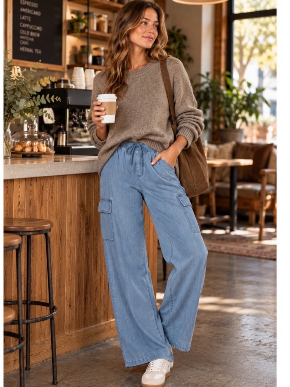 Social Standard Relaxed Cargo Pant Chambray Blue Beachy Coastal Travel Women XL